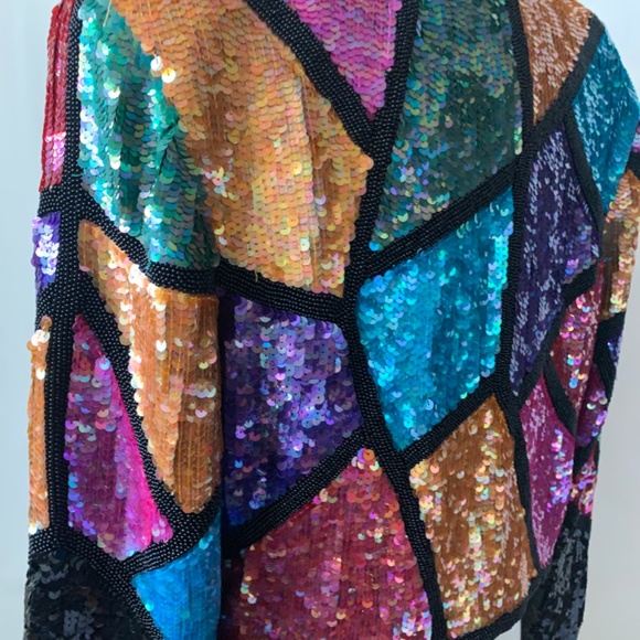 Vintage 80s/90s SCARLET RAGE Sequin Cropped Jacket Size M Multicolour SILK - Picture 10 of 12